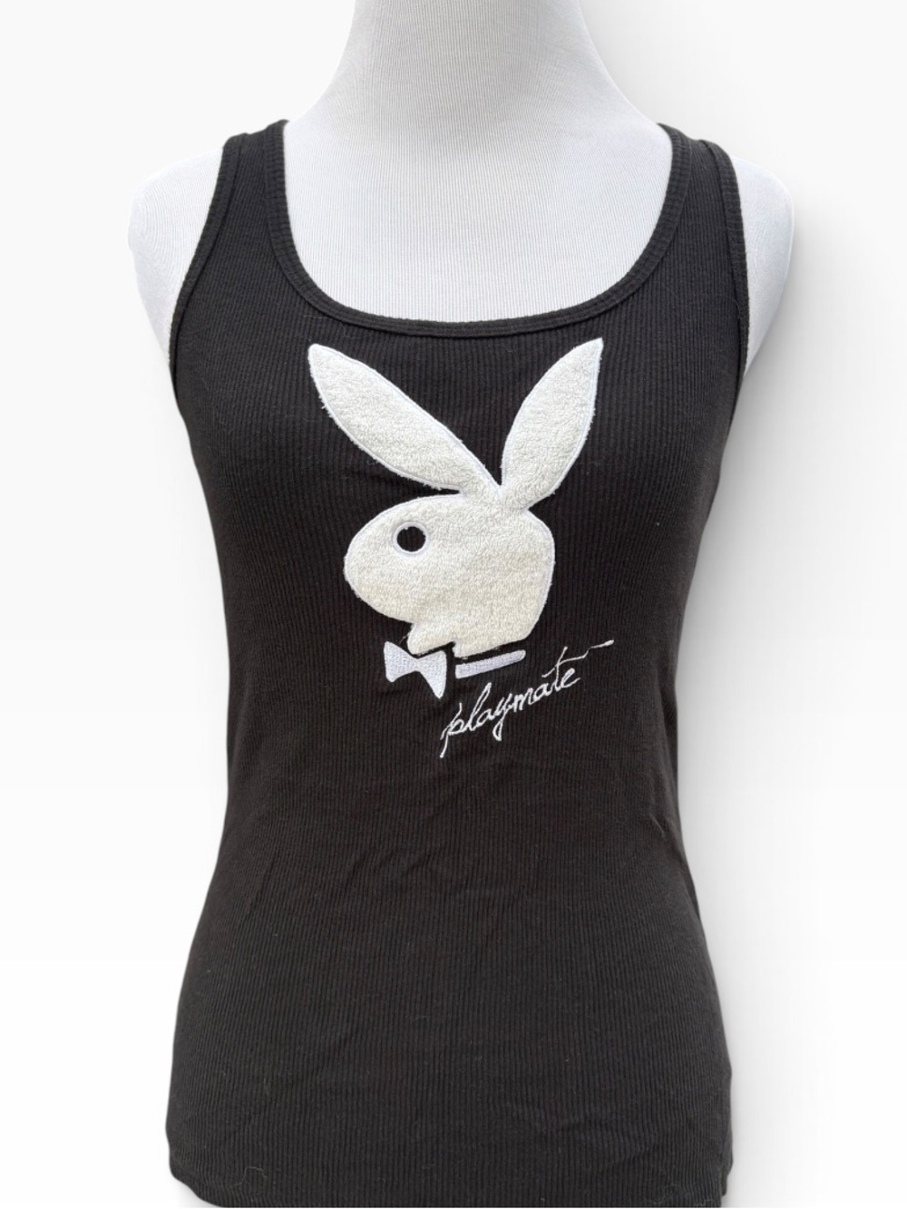 PLAYBOY Black Tank Top with White Bunny Logo